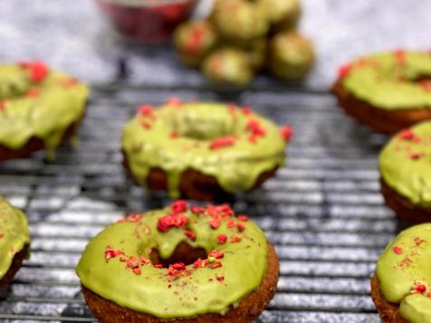 Raspberry Doughnuts with Matcha Glaze