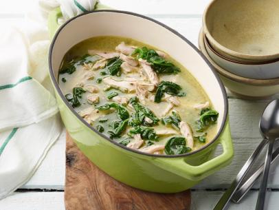 Food Network Kitchen’s 5-Ingredient Chicken Pesto Soup, as seen on Food Network.