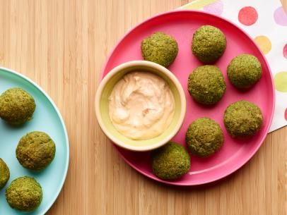 Food Network Kitchen’s Broccoli Balls with Harissa-Yogurt Sauce, as seen on Food Network.
