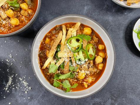 Turkey, Bean and Quinoa Chili with Crispy Tortilla Strips