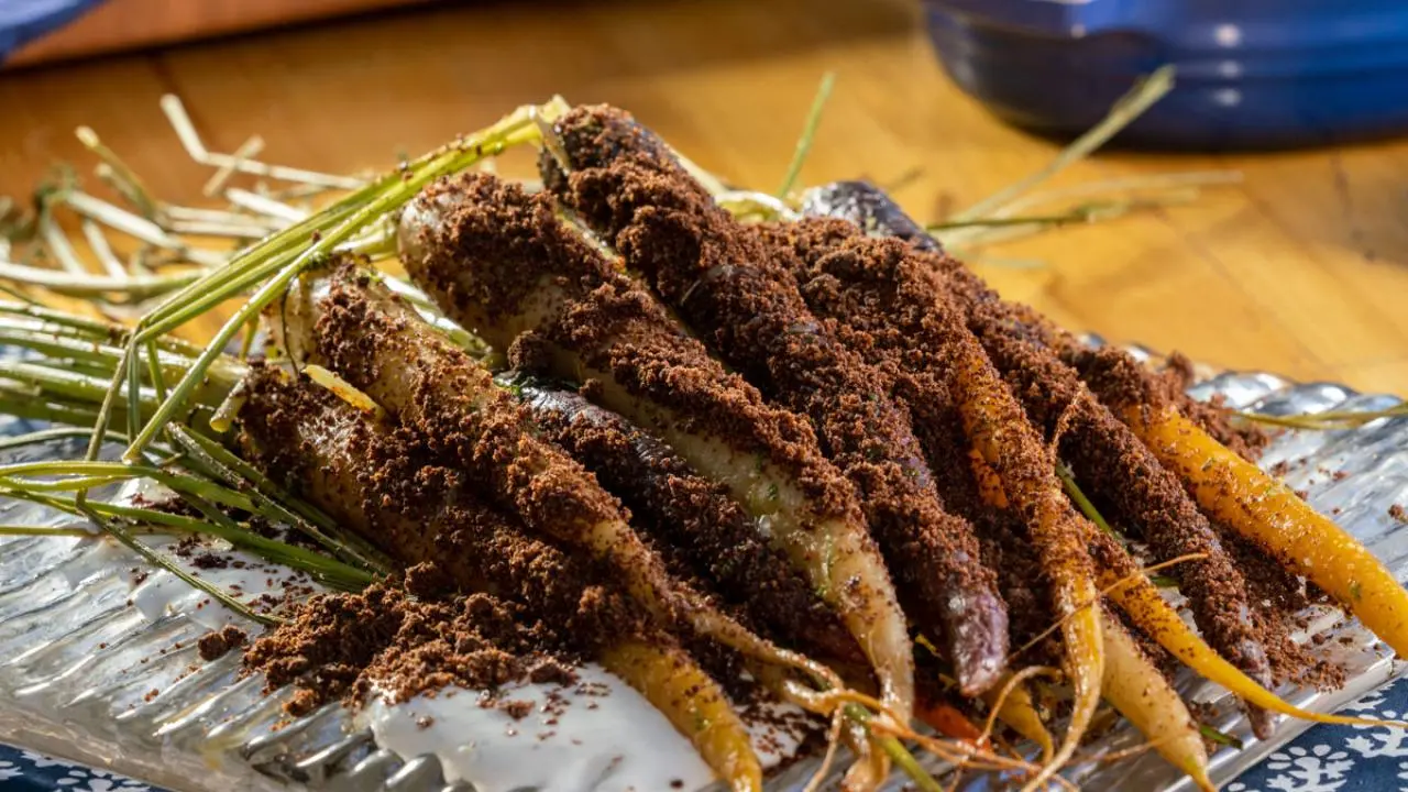 Smoked Carrots with Coffee Mole Dirt