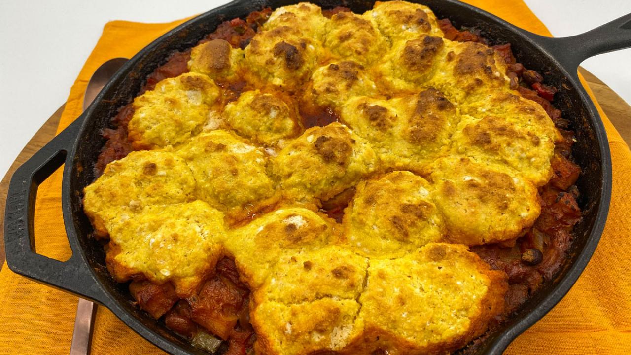 Cornbread Topped Cast-Iron Skillet Chili Recipe, Food Network Kitchen