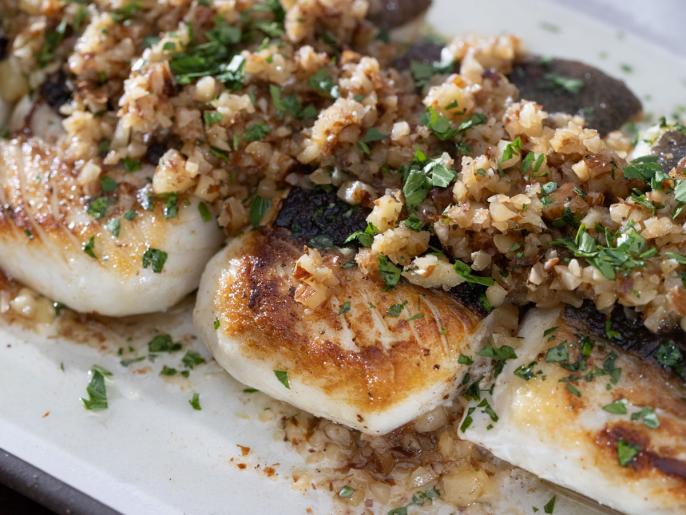 I.C. Halibut with Almond Brown Butter Sauce Recipe Alton Brown