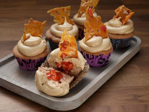 Strawberry Cupcakes with Macerated Strawberries and Peanut Brittle