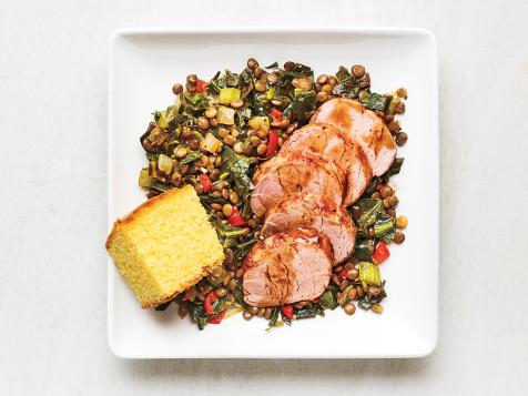 Barbecue Pork Tenderloin with Collards and Lentils