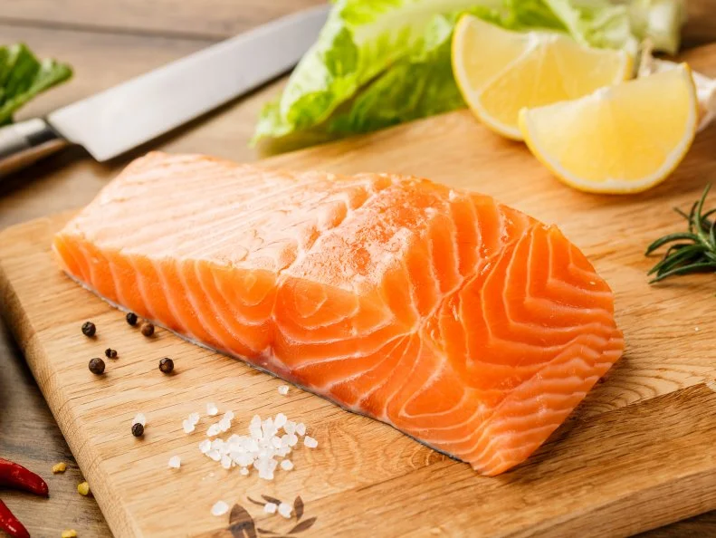 Raw salmon steak