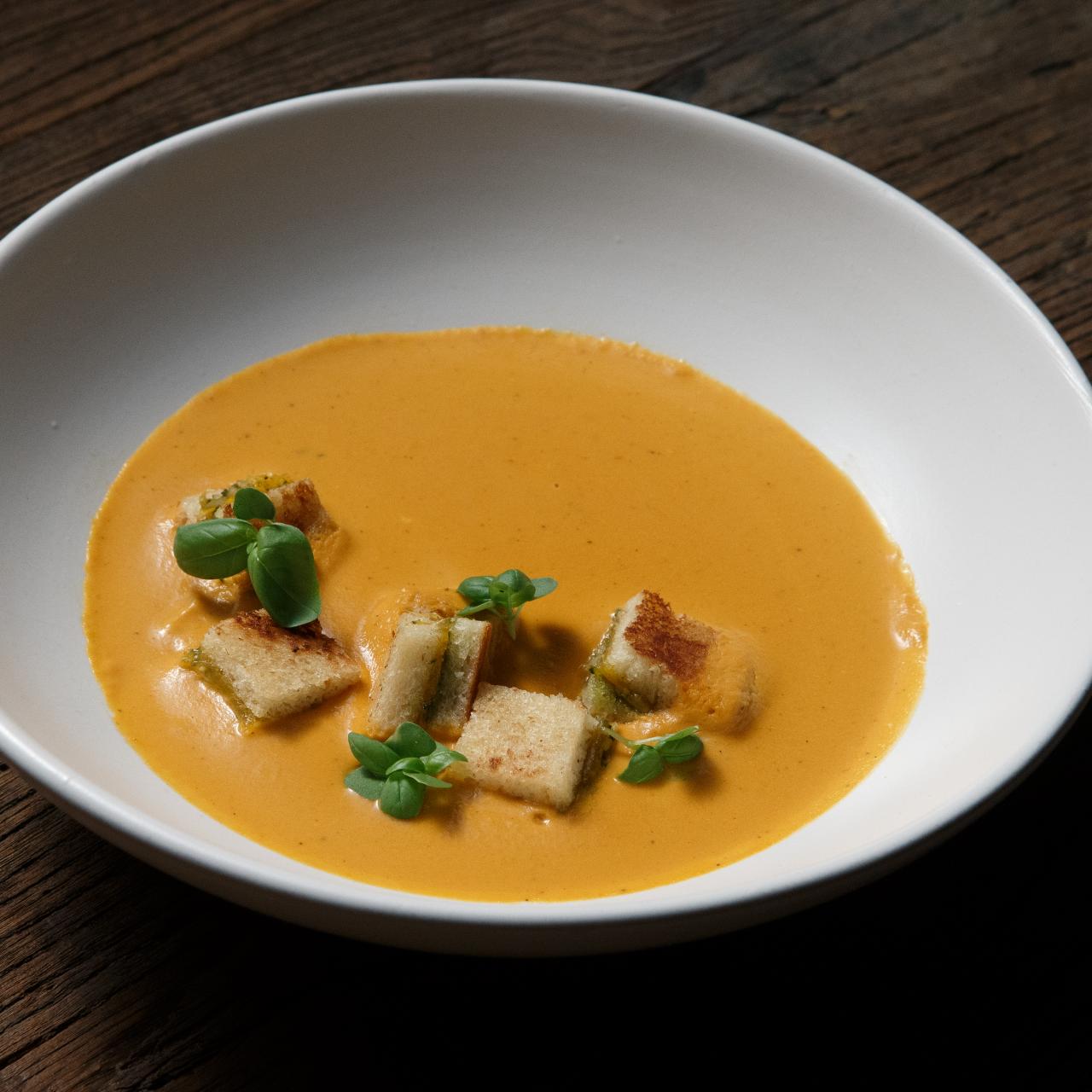 Sweet Potato Bisque with Cinnamon Croutons - The Endless Meal®