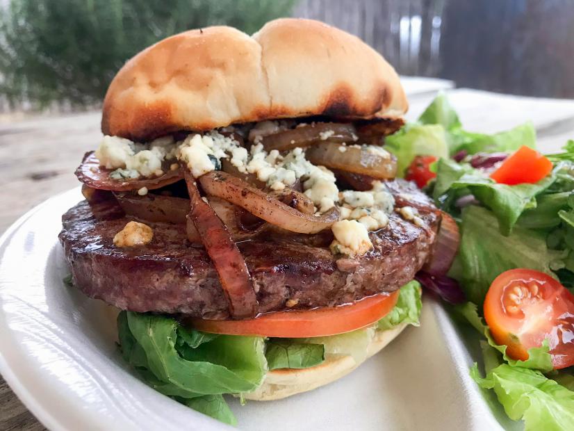 The New Zealand Red Deer Burger as Served at Mac and Ernie's in Tarpley, Texas, as seen on Diners, Drive-Ins and Dives: Take Out.