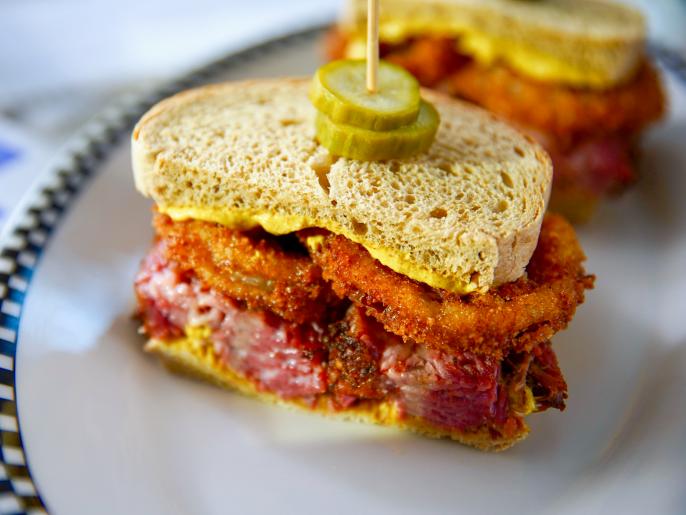 Pastrami Sandwiches with Onion Rings and Quick Pickles Recipe | Molly