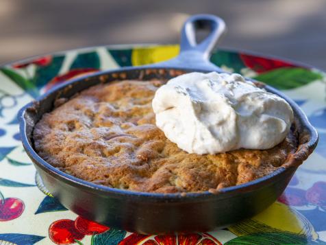 White Chocolate Skillet Cookie with Bananas and Pretzels