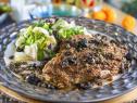 Eric Greenspanís Chicken Schnitzel with Romaine Currant Salad and Black Olive Brown Butter Sauce, as seen on Guyís Ranch Kitchen Season 4.
