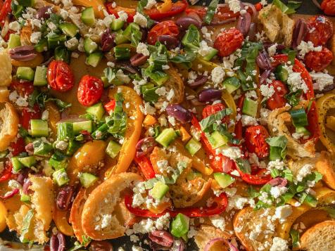 Sheet Pan Panzanella with Feta and Peppers