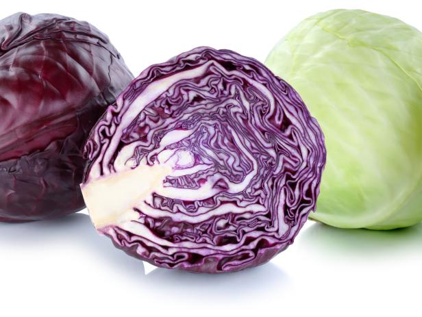 White and red cabbage sliced fresh vegetable isolated on a white background
