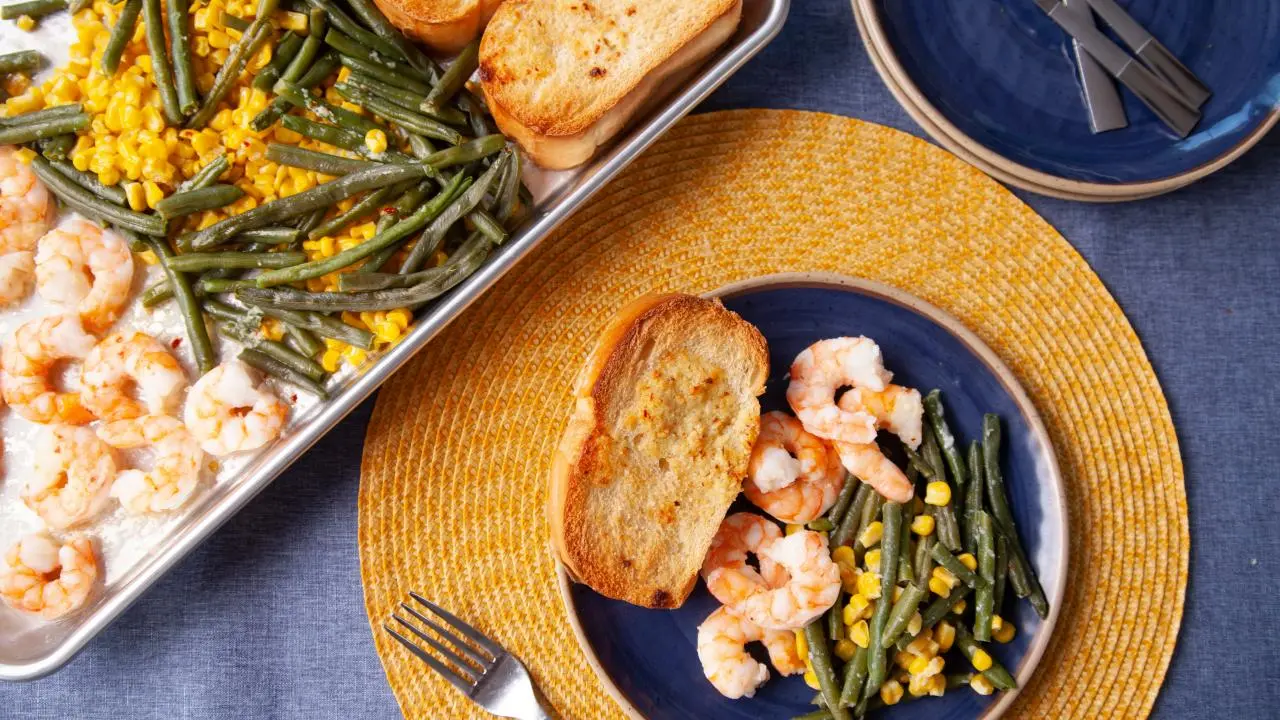 Shrimp Scampi, Green Bean and Corn Sheet Pan Dinner