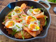 Latkes, fried potato pancakes, are a Hanukkah tradition, but I also love them for Passover because they are so deliciously carby and easy to make Kosher (no bread or leavening!). This is a giant version that's perfect for breakfast because it's topped with smoked salmon and a runny egg yolk, which runs all over everything for a rich and delightfully messy thrill.