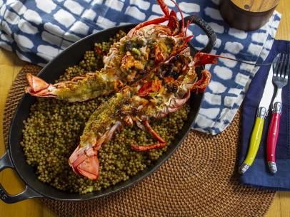 Eric Greenspan's Broiled Lobster with Lemon Sabayon and Saffron Rice, as seen on Guy's Ranch Kitchen Season 4.