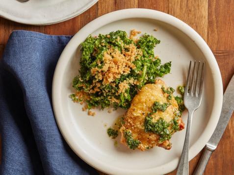 Air Fryer Chicken Thighs with Salsa Verde and Lemony Kale Salad