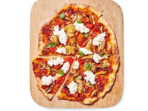 Thin-Crust Pizza with Roasted Vegetables and Ricotta