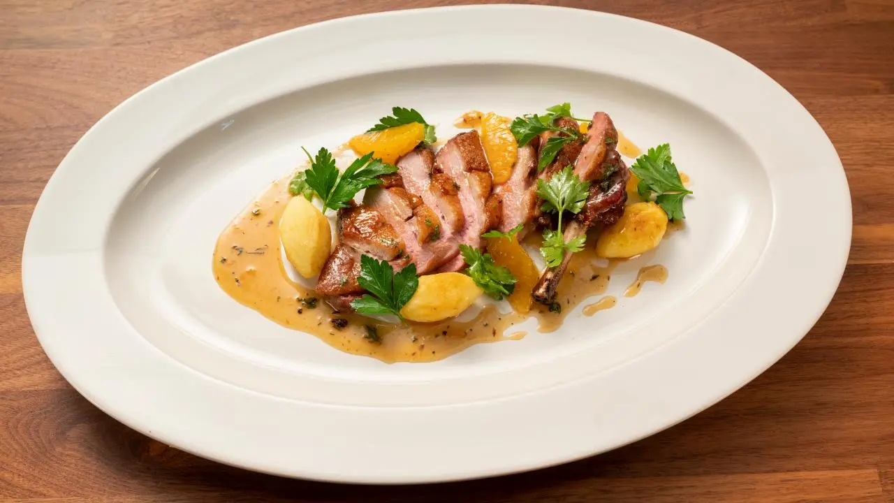 Pan-Roasted Duck Breast with Orange Sauce and Tourne Potatoes Recipe ...