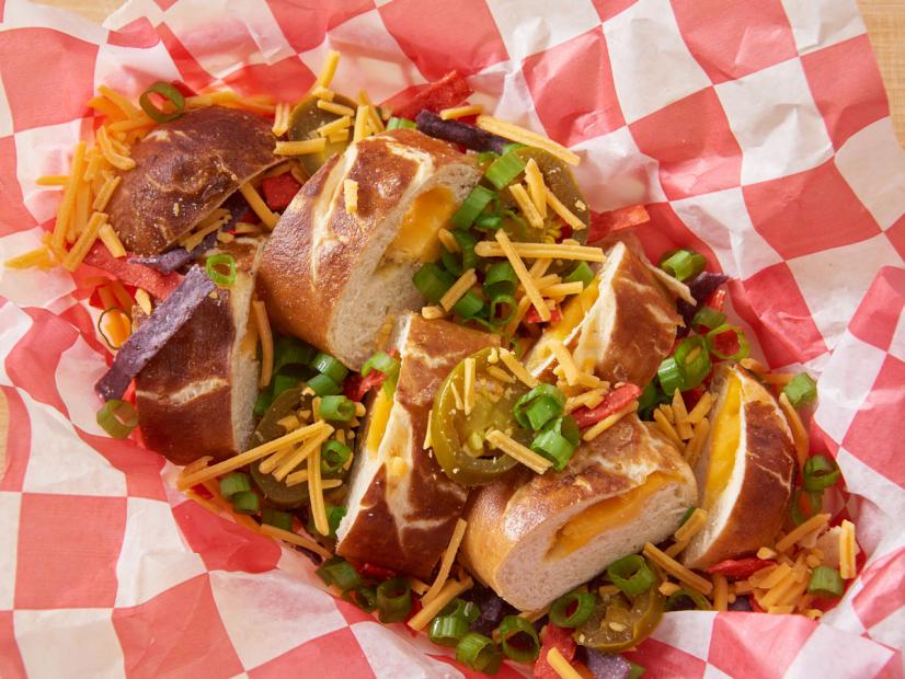 Hatch Chile and Cheese Stuffed Soft Pretzel Nachos Recipe Duff