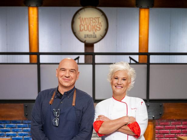 Hosts Anne Burrell and Michael Symon, as seen on Worst Cooks In America, Season 22.