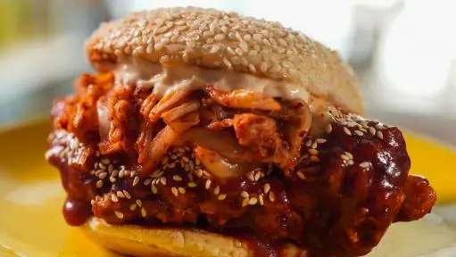 Fried Chicken Sandwich with Gochujang Glaze Recipe | Jeff Mauro