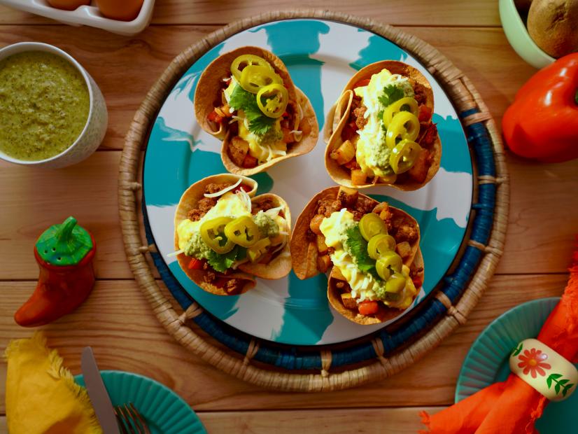 Beauty shot of Molly Yeh's Chorizo Breakfast Burrito Bowls, as seen on Girl Meets Farm, season 8.