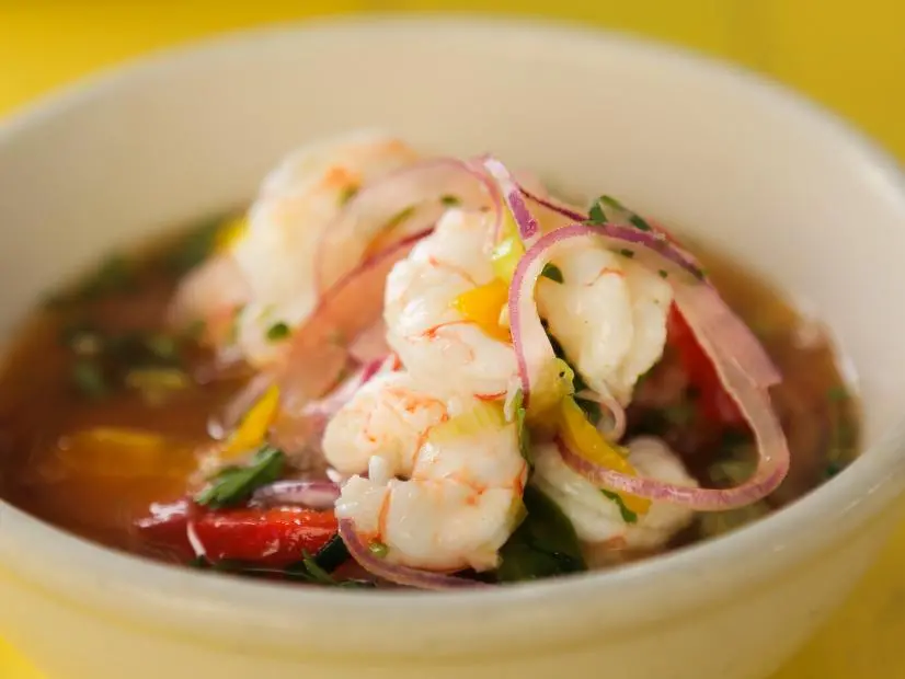 The Rock Shrimp Ceviche as Served at Cholo Soy Cocina in West Palm Beach, Florida, as seen on Diners, Drive-Ins and Dives, season 34.