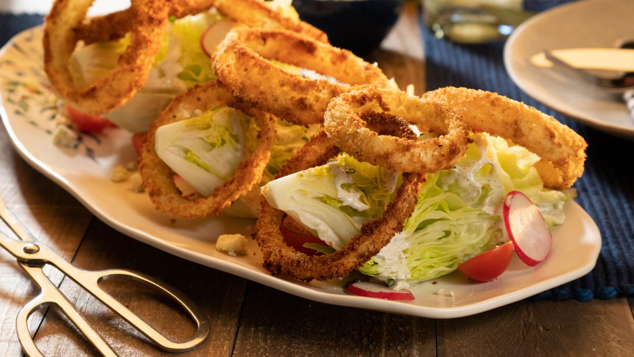 Wedge Salad with Onion Rings