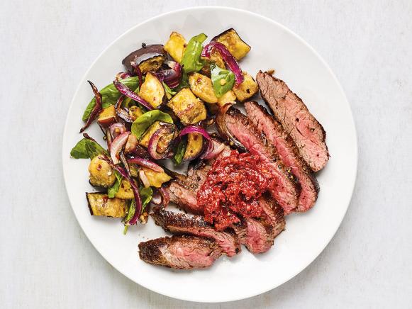 Flank Steak with Balsamic Roasted Eggplant Recipe | Food Network ...