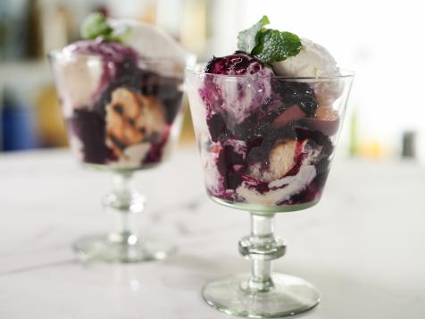 Grilled Biscuit Sundae with Peaches and Blueberries