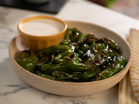 Blistered Shishito Peppers with Spicy Lemon Dipping Sauce