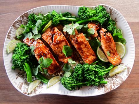 Sticky Soy Salmon with Broccolini and Lime Rice