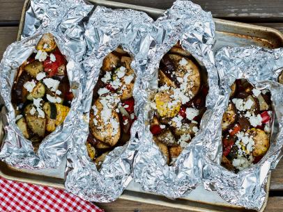 Food Network Kitchen's Foil-Pack Coal-Roasted Vegetables with Feta.