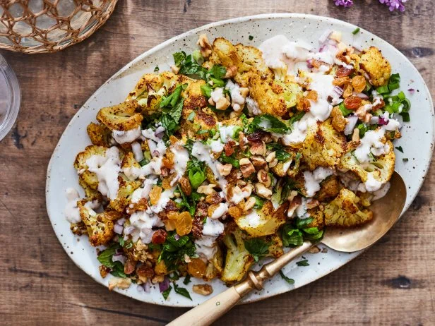 Food Network Kitchen's Grilled Cauliflower Salad with Tahini Yogurt Sauce.