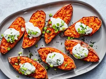 Description: JJ Johnson's Loaded Sweet Potato Skins.