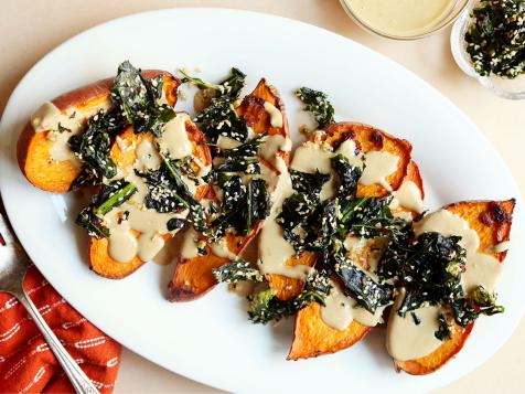Miso Roasted Sweet Potato with Benne Seed Butter and Collard Green Furikake