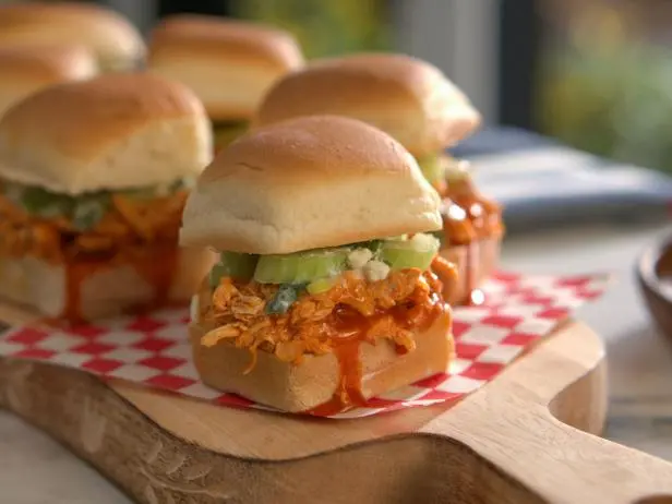Buffalo Chicken Sliders with Celery-Blue Cheese Slaw Recipe | Valerie Bertinelli | Food Network