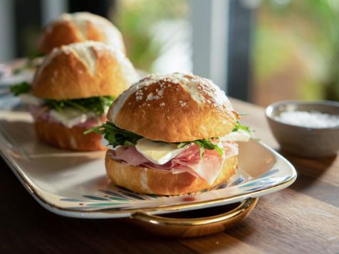 Homemade Pretzel Buns with Butter and Ham