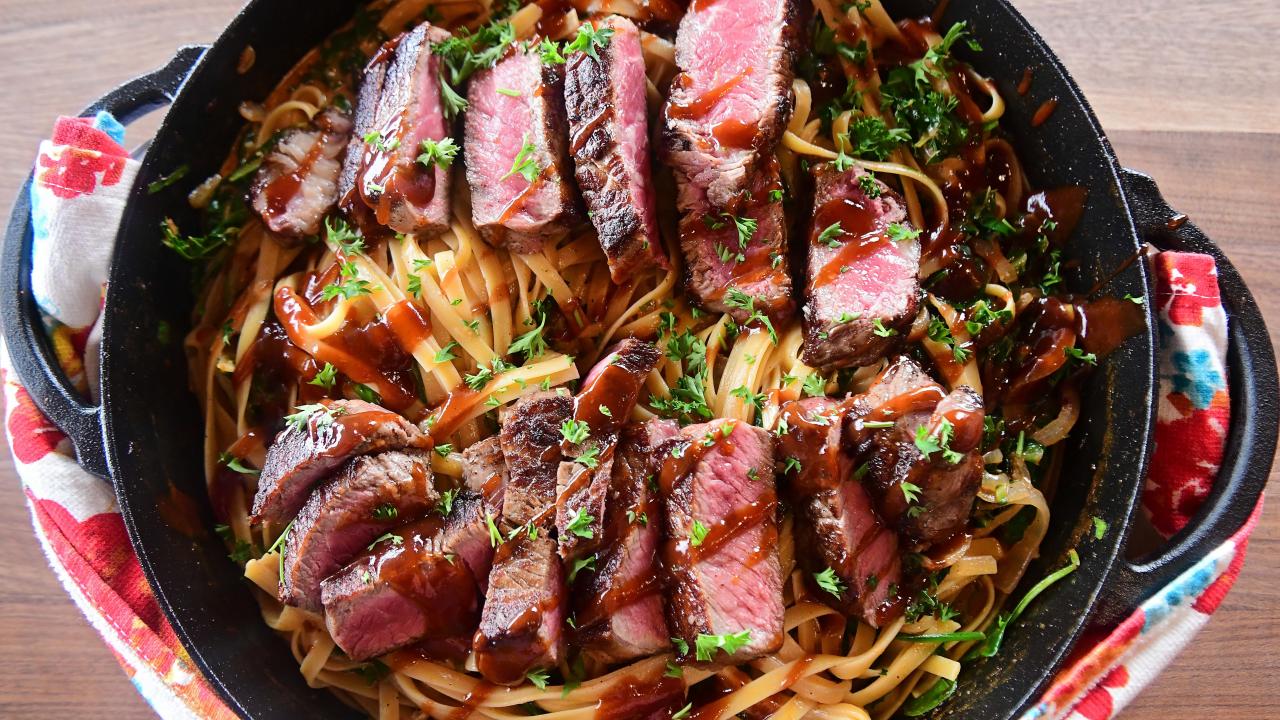 Steak and Creamed Greens Pasta