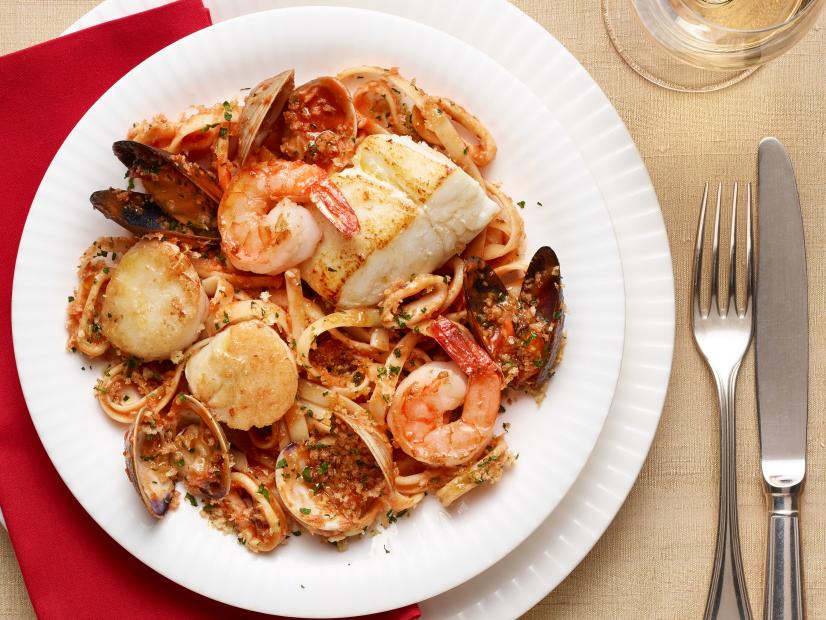 Food Network Kitchen’s 7 Fishes Fra Diavolo Pasta, as seen on Food Network.
