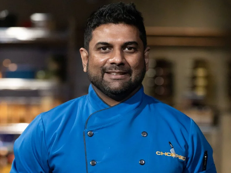 Chef Mohan Kulasinghum, as seen on Chopped, Season 50, Alton Brown Maniacal Baskets Tournament.