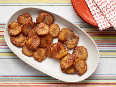 Aarón Sánchez's Tostones (Green Plantain Chips) for The Latin Beat episode of In Food Today, as seen on Food Network.