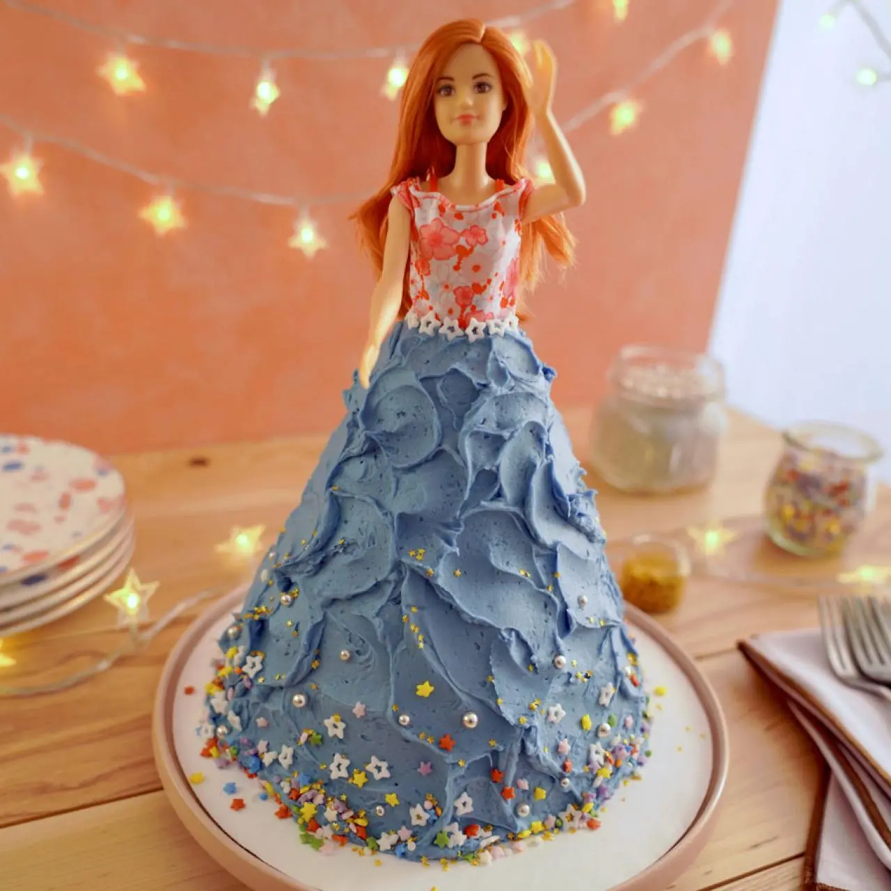 dollcake blue dress Blue Barbie Doll Cake main image 1