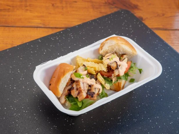 Aloha Plate's hibachi chicken sliders as seen on The Great Food Truck Race, Season 13.