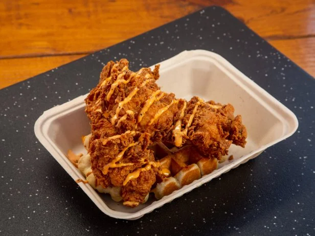 Waffle Love's chicken and waffles  as seen on The Great Food Truck Race, Season 13.