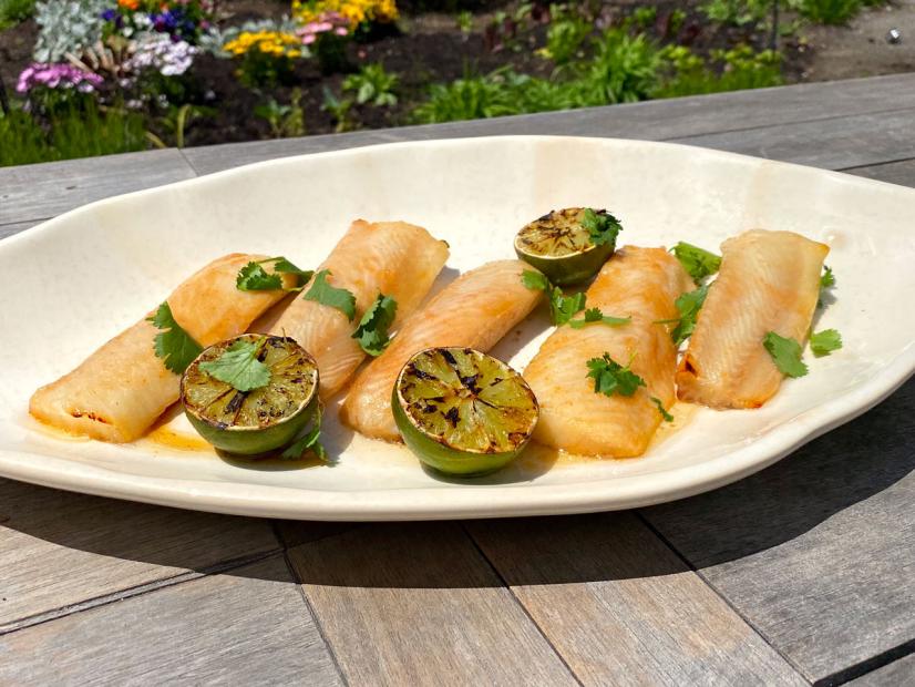 Spicy Cod with Grilled Lime Recipe Michael Symon Food Network