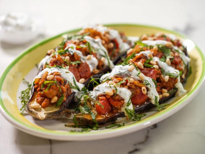 Spicy Chicken Eggplant Boats Recipe Katie Lee Biegel Food Network