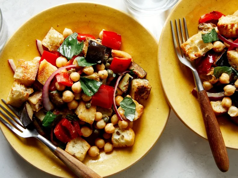 Sheet Pan Eggplant Panzanella for 2