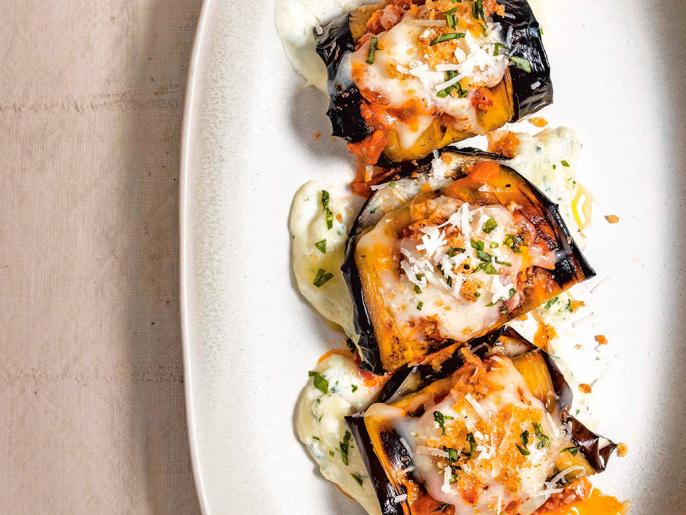 Eggplant Rollatini with Anchovy Breadcrumbs Recipe Bobby Flay Food